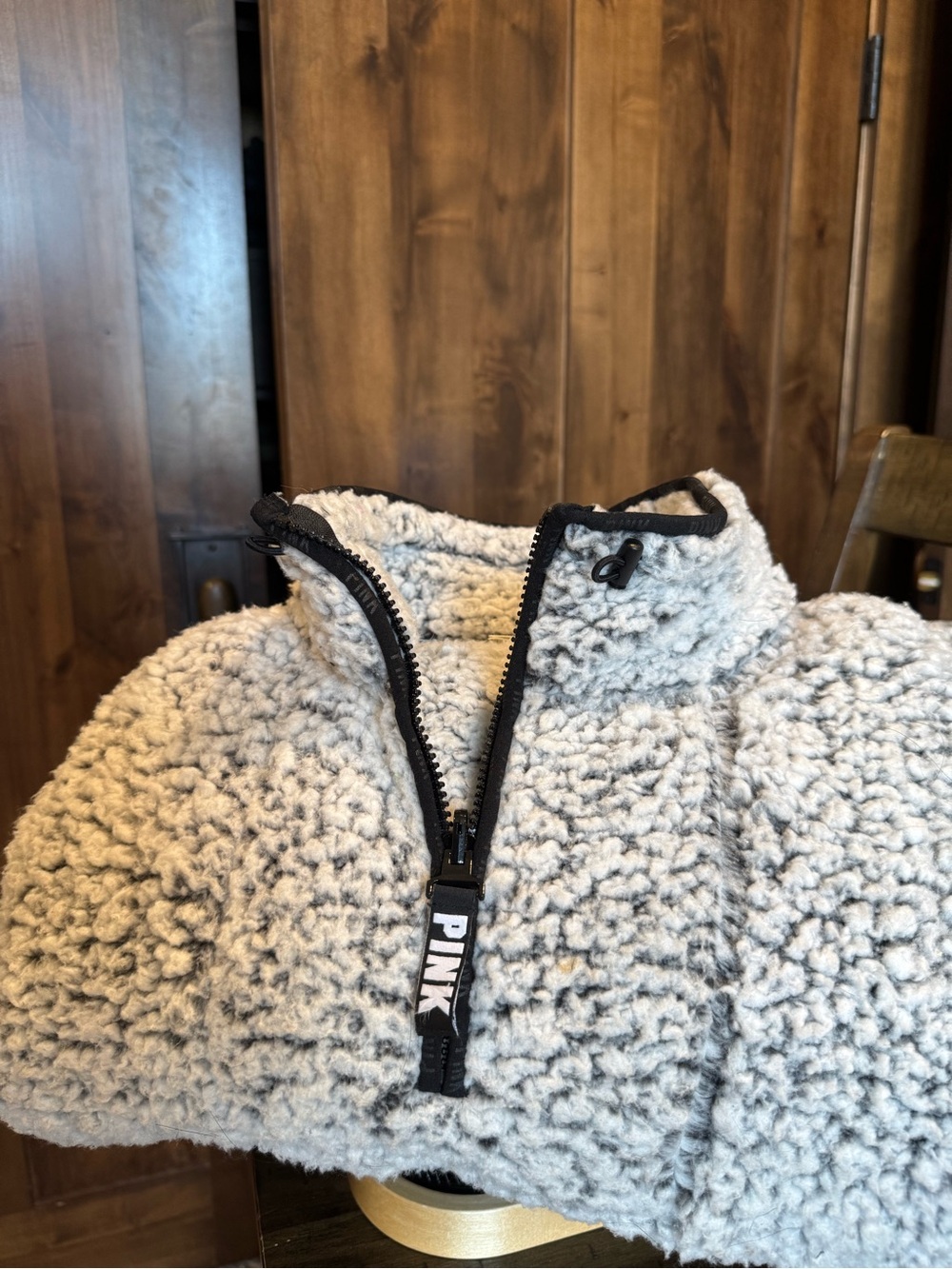 PINK Sherpa Half-Zip Pullover in Light Gray
